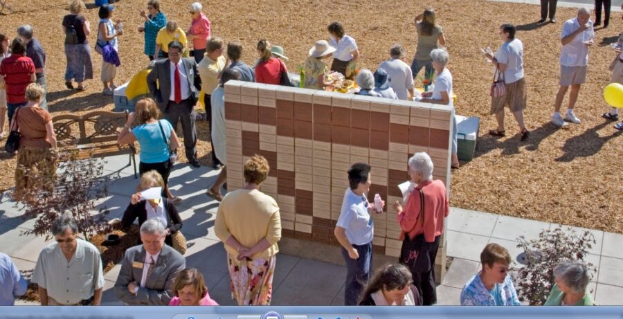 laser engraved bricks in a memorial wall
